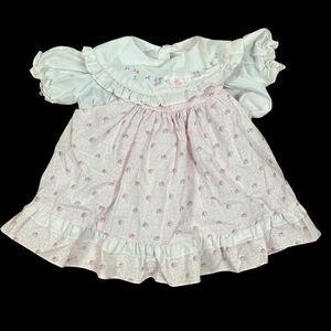 Vintage 90s Mayfair Pinafore Jumper Dress 18 Mnths Embroidered Ditsy Floral Pink
